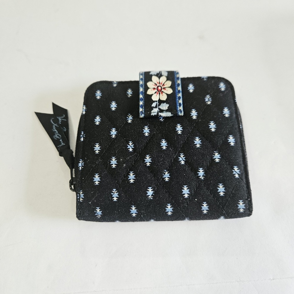 Vera Bradley Black Floral Blue Accents Wallet/Change Purse New - Picture 2 of 5